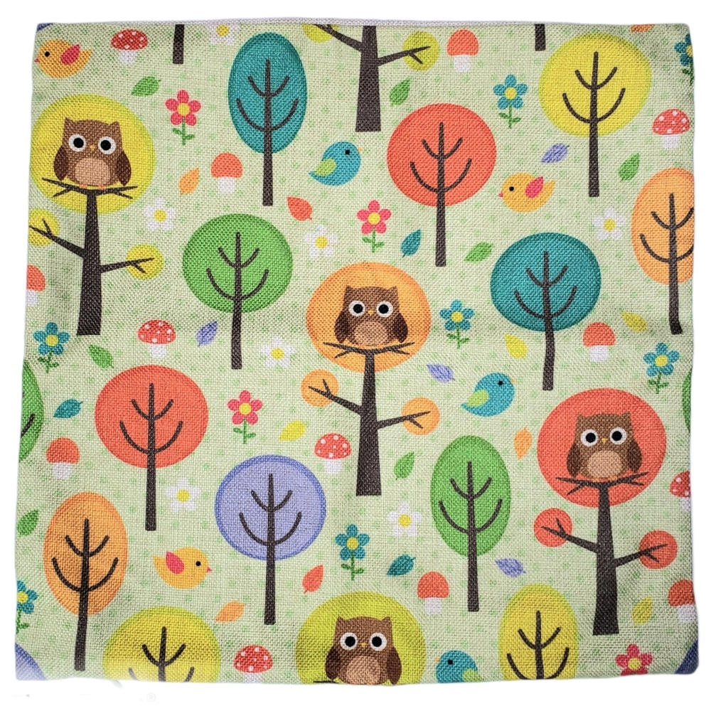 Square Decorative Throw Pillow Cover Owls Trees